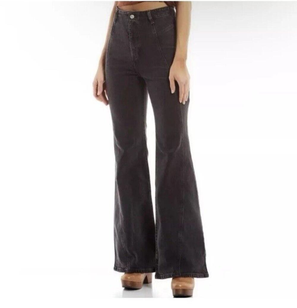 Free People We The Free SIZE 27 Black Denim High Rise Flare Jeans Florence